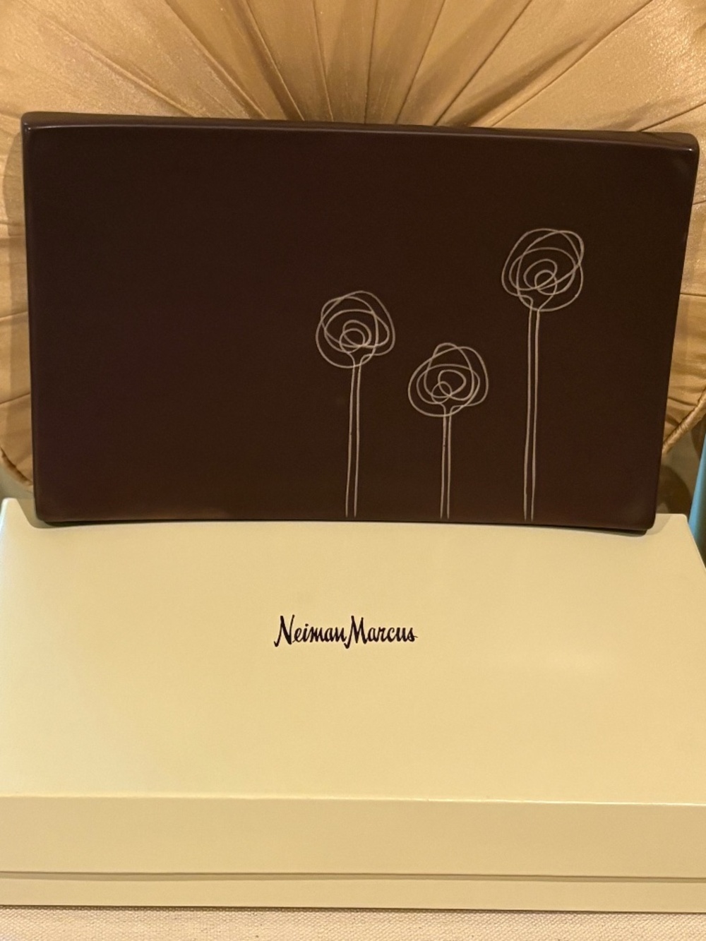 VTG Ceramic Tray Brown with Raised Floral Design purchased at Neiman Marcus